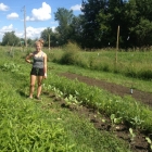 Ellie tending vegetables